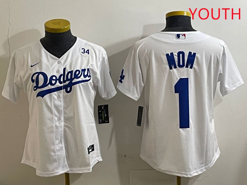 Youth Los Angeles Dodgers 1 Mom White Game 2025 Nike MLB Jersey style 2